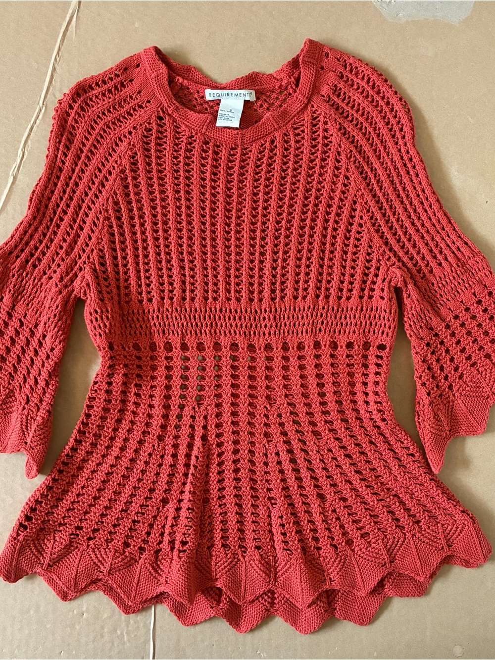 Boho Witchy Granola Goblin Open Stitch Crochet Sweater Top Bell Sleeve Small Y2K